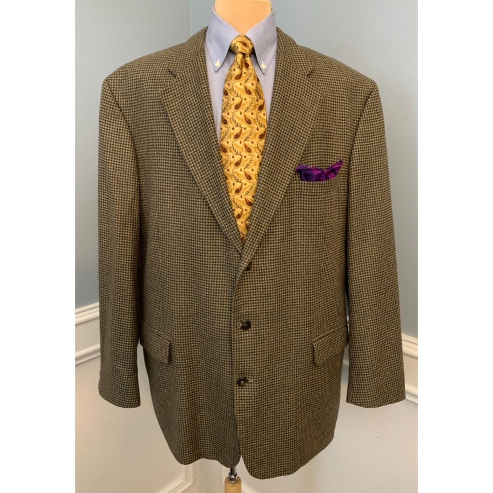 Lana Moda Silk Wool Blazer Mens 48L Tweed Houndstooth Jacket Sportcoat